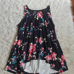 Womens Navy Blue Floral Flowy Top